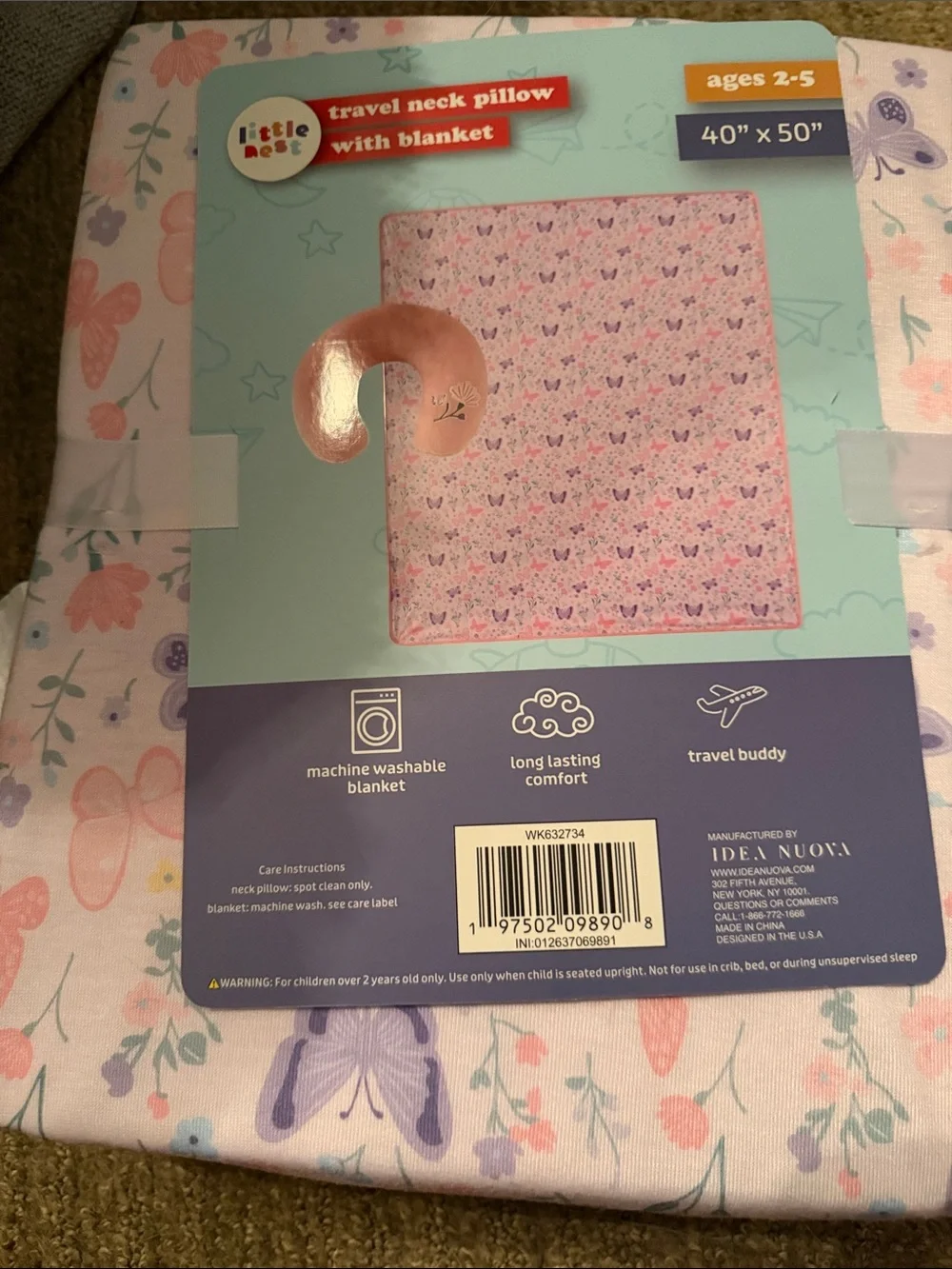 Little Me Pink Floral Infant Neck Pillow and Blanket Set